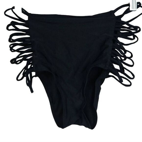 Gossip High Waisted Cheeky Strappy Bikini Bottom Solid Black Size Small 4/6 - Picture 2 of 7